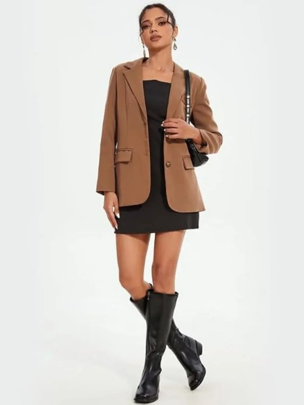 Women's Black Faux Leather Square Toe Knee High Stretch With Side Zipper Boots